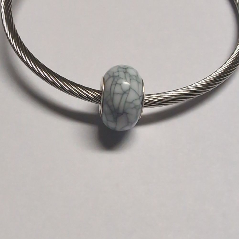 Crackled White Charm for‎ Pandora Style Bracelet